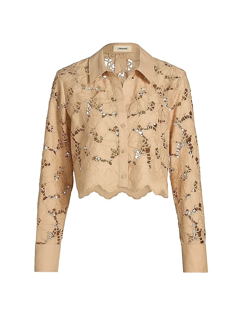 Seychelle Floral Cotton Eyelet Crop Blouse