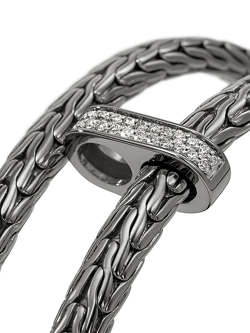 Spear Black-Rhodium-Plated & 0.24 TCW Diamond Bypass Flexible Cuff