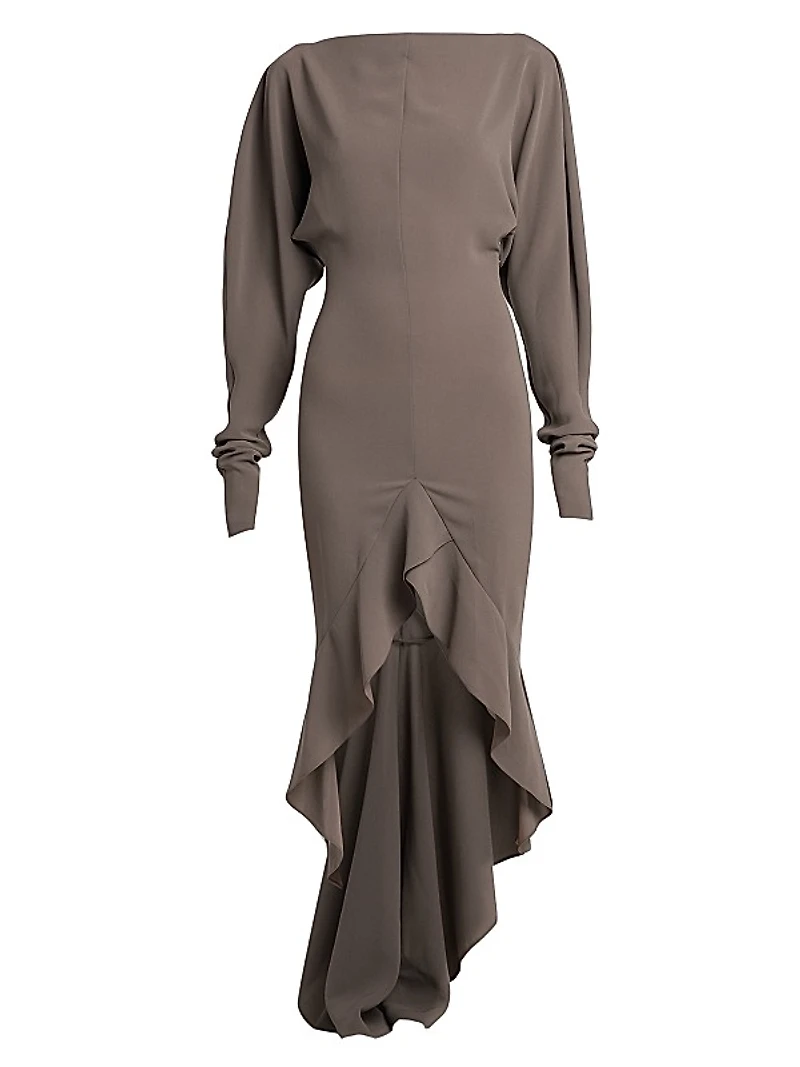 Long-Sleeve Ruffled High-Low Dress