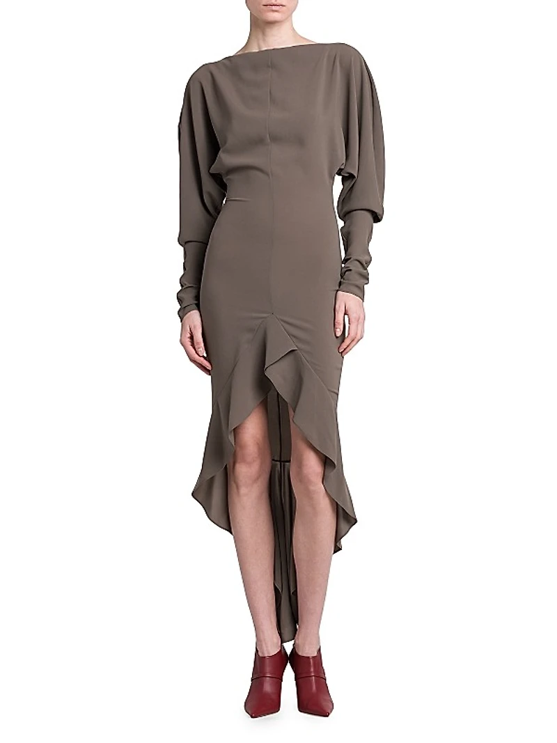 Long-Sleeve Ruffled High-Low Dress