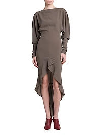 Long-Sleeve Ruffled High-Low Dress