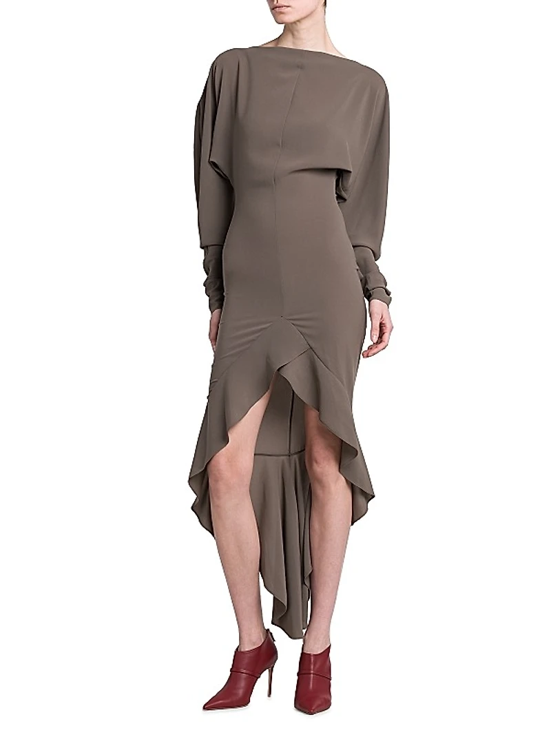 Long-Sleeve Ruffled High-Low Dress