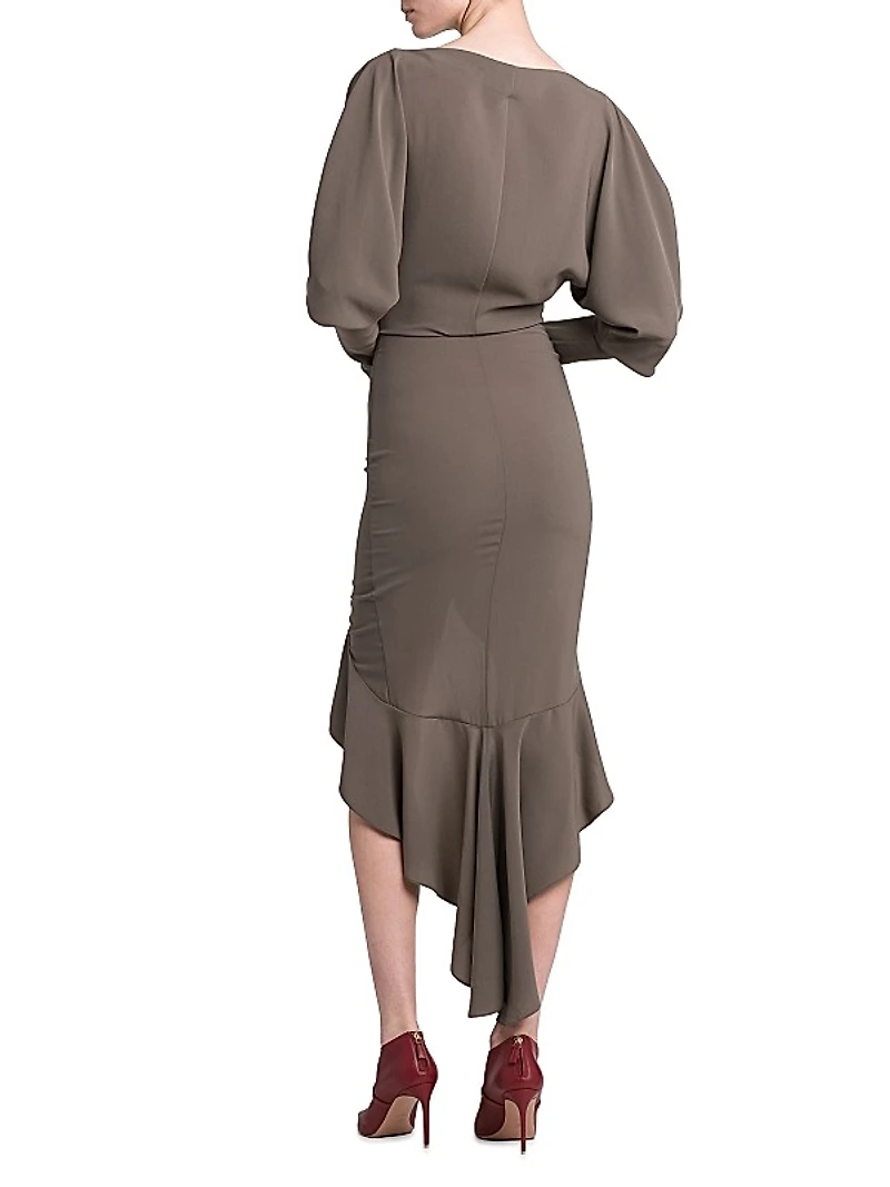 Long-Sleeve Ruffled High-Low Dress