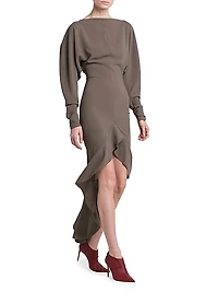 Long-Sleeve Ruffled High-Low Dress