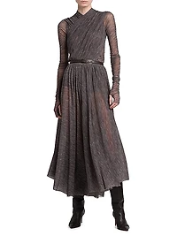 Printed Stretch Tulle Midi-Skirt
