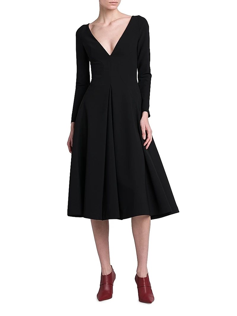 Crepe V-Neck A-Line Dress
