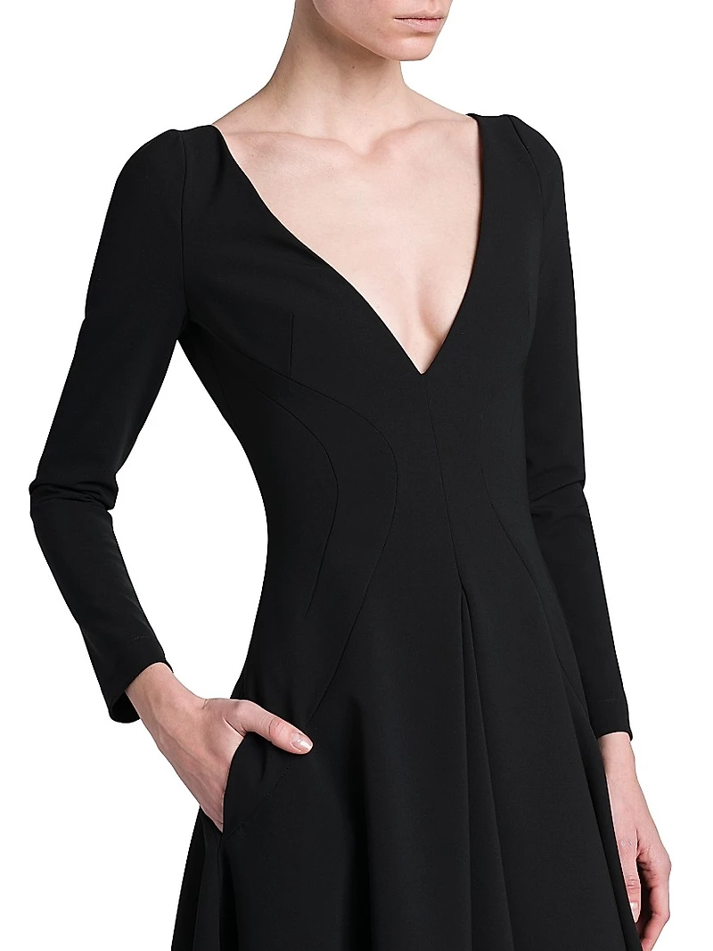 Crepe V-Neck A-Line Dress