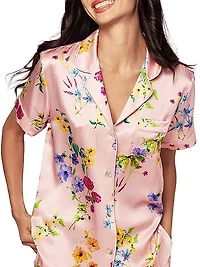 Mulberry Silk Botanical Pajama Shorts Set