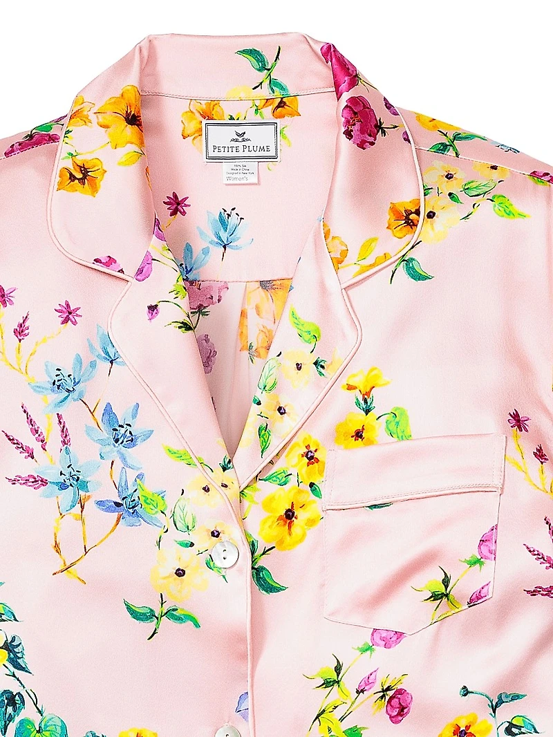 Mulberry Silk Botanical Pajama Shorts Set