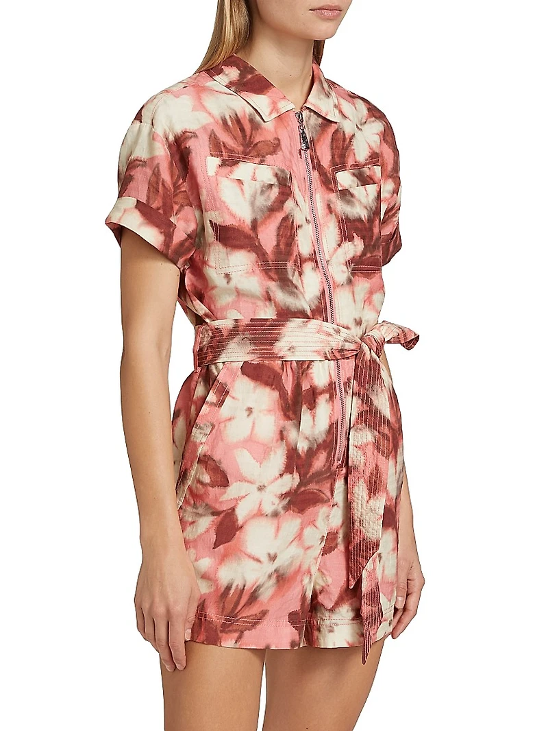 Skye Abstract Linen-Blend Tie-Waist Romper