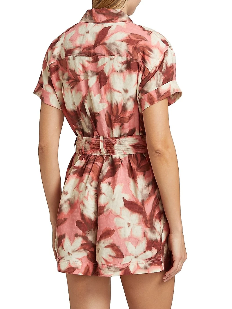 Skye Abstract Linen-Blend Tie-Waist Romper