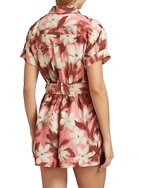 Skye Abstract Linen-Blend Tie-Waist Romper