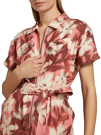 Skye Abstract Linen-Blend Tie-Waist Romper