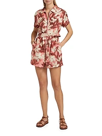 Skye Abstract Linen-Blend Tie-Waist Romper