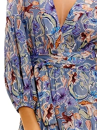 Eloise Calypso Mermaid-Print Cotton Tie-Waist Minidress