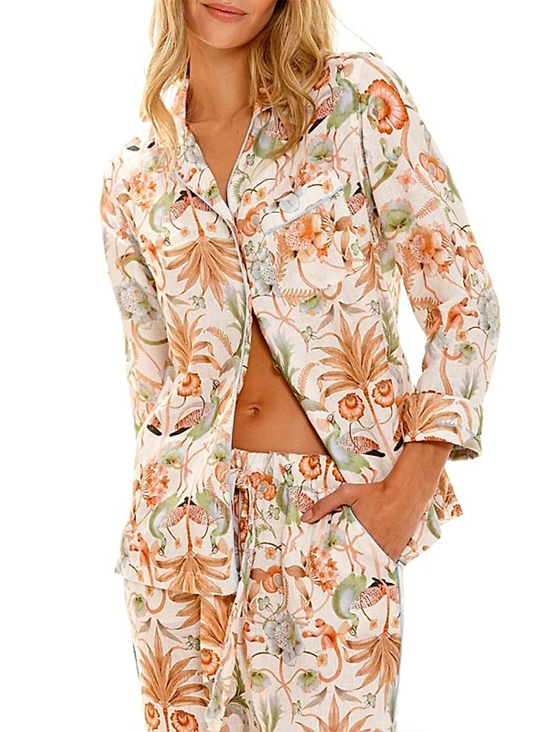 Summer Soirée Emma Peach Jungle Linen Pajama Set