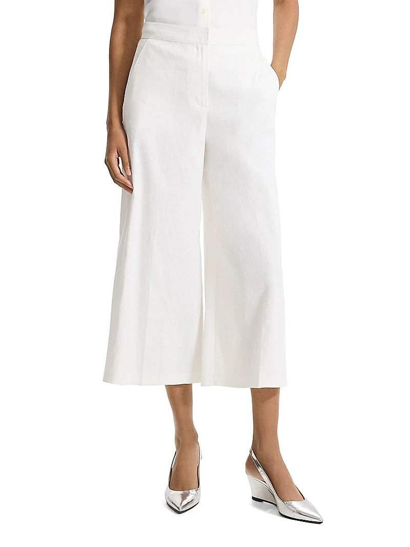 Terena Linen-Blend Wide Crop Pants