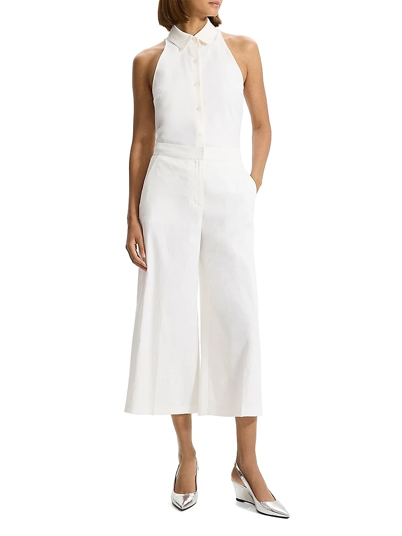 Terena Linen-Blend Wide Crop Pants