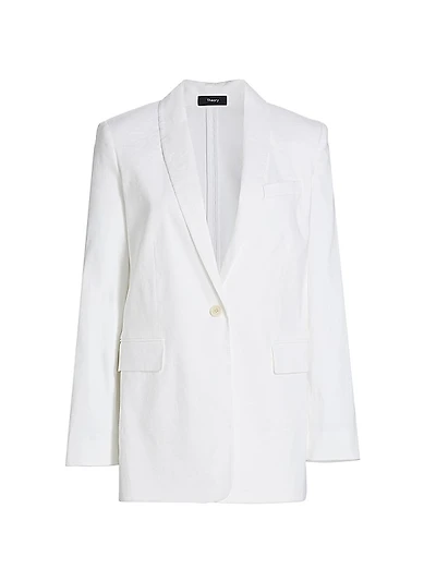 Linen-Blend Single-Button Blazer