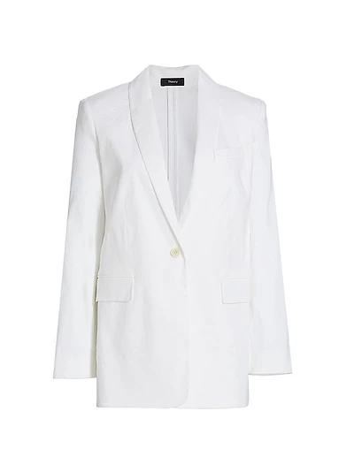 Linen-Blend Single-Button Blazer