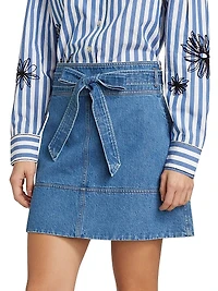 Courtney Belted Denim Miniskirt