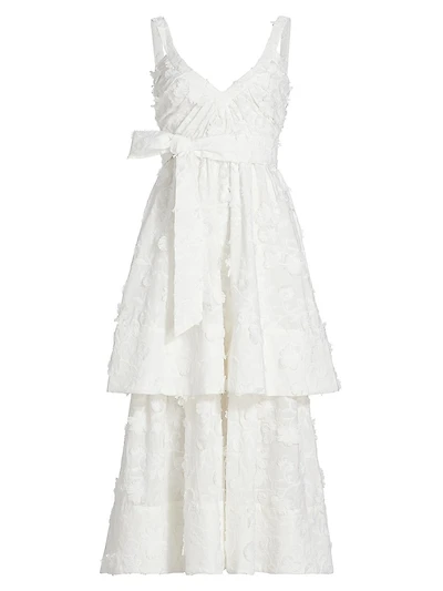 Monet Cotton Floral Appliqué Midi-Dress