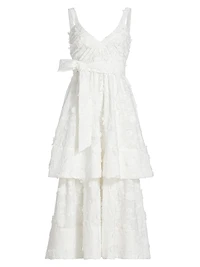 Monet Cotton Floral Appliqué Midi-Dress