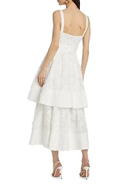 Monet Cotton Floral Appliqué Midi-Dress