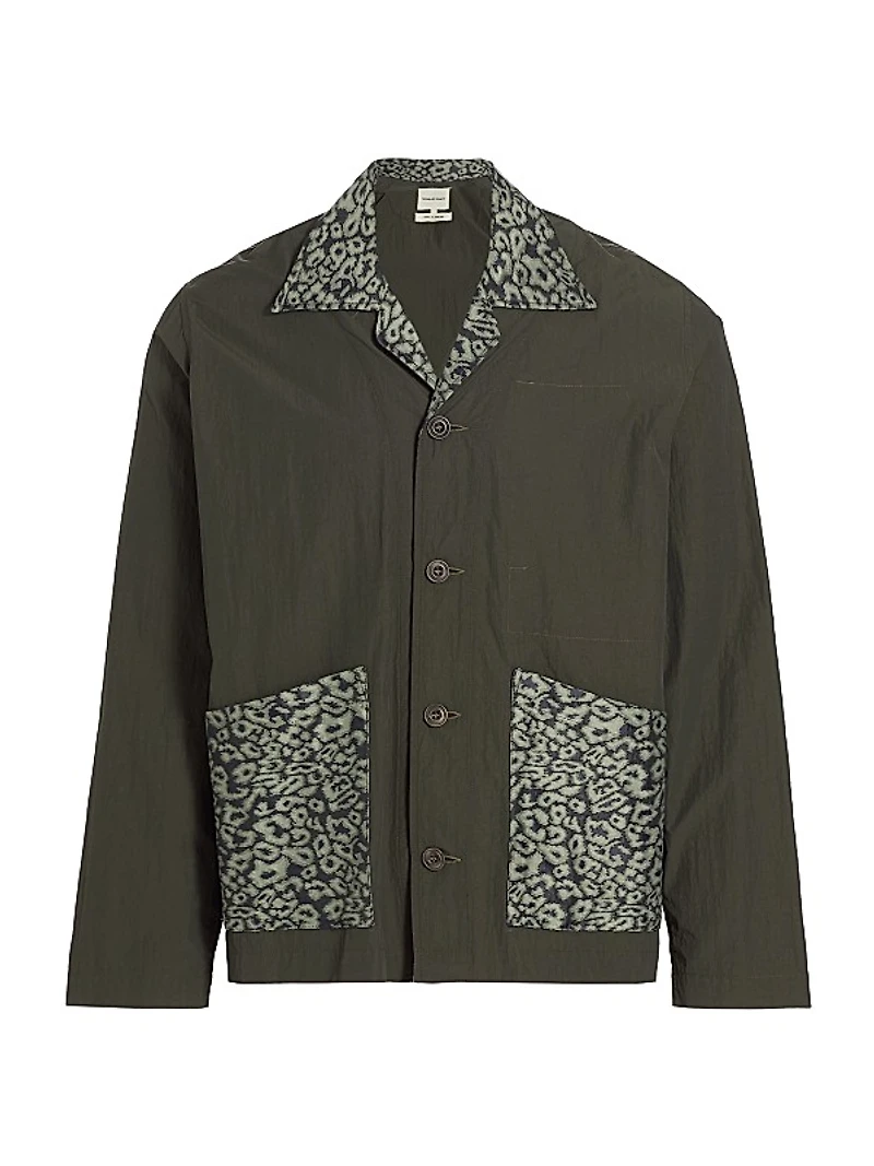 Mixed-Media Camp-Collar Jacket