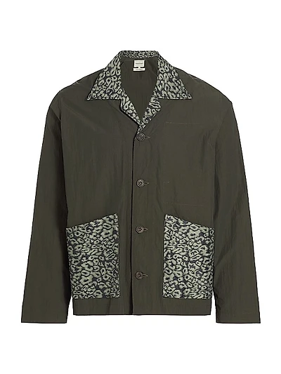 Mixed-Media Camp-Collar Jacket