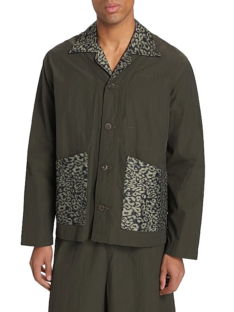 Mixed-Media Camp-Collar Jacket