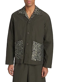 Mixed-Media Camp-Collar Jacket