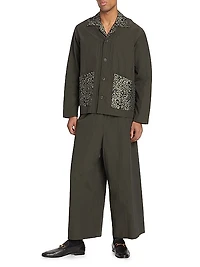 Mixed-Media Camp-Collar Jacket
