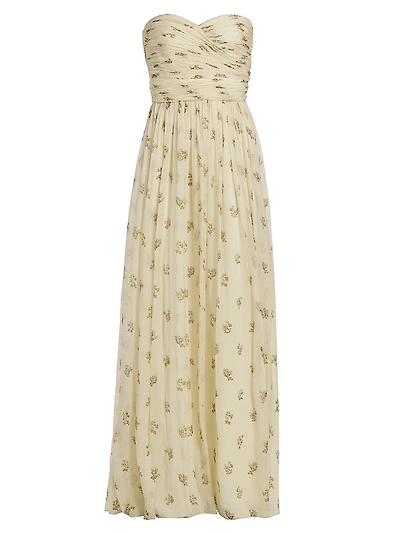 Estelle Strapless Floral Silk Gown