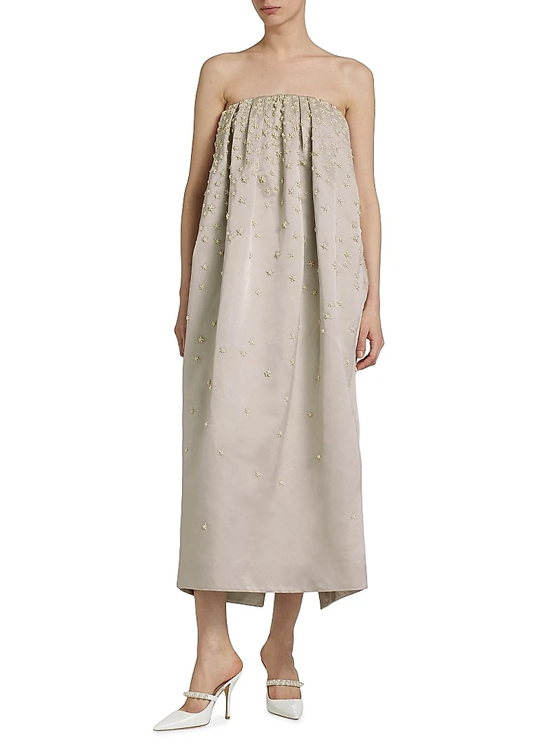 Brynn Strapless Beaded Silk Midi-Dress