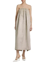 Brynn Strapless Beaded Silk Midi-Dress