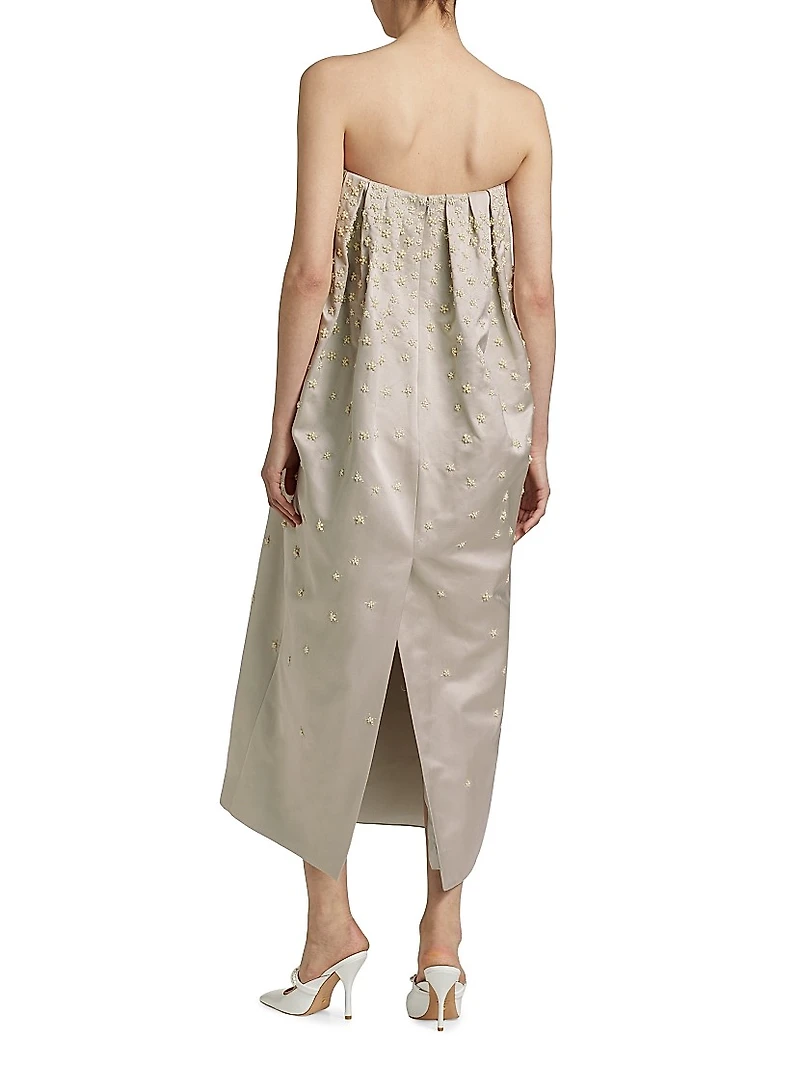 Brynn Strapless Beaded Silk Midi-Dress