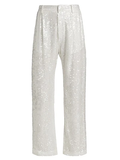 Sequined Straight-Leg Crop Pants
