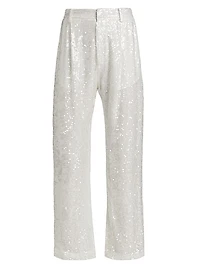 Sequined Straight-Leg Crop Pants