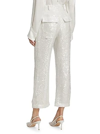Sequined Straight-Leg Crop Pants