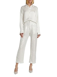 Sequined Straight-Leg Crop Pants