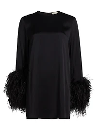 Double-Face Satin Feather-Cuff Minidress