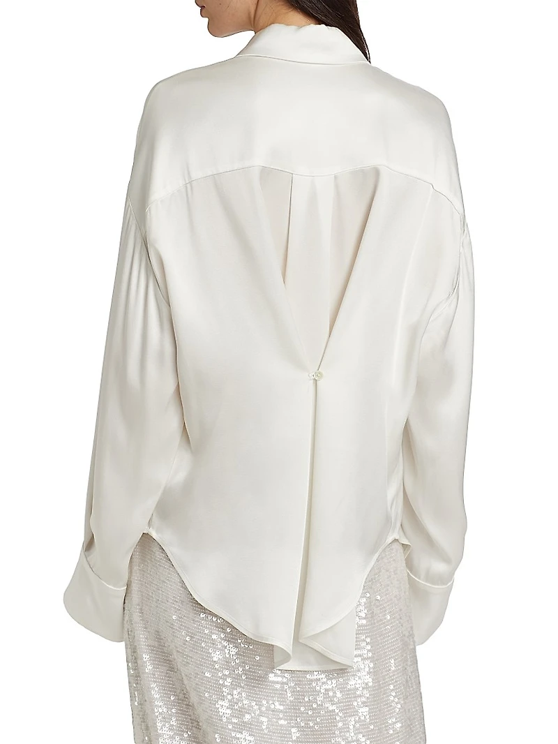 Multi-Way Double-Faced Satin Button-Front Shirt
