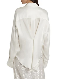 Multi-Way Double-Faced Satin Button-Front Shirt