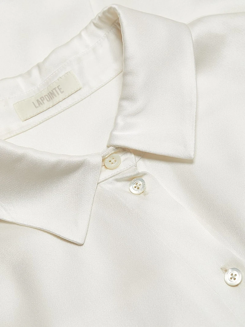 Multi-Way Double-Faced Satin Button-Front Shirt