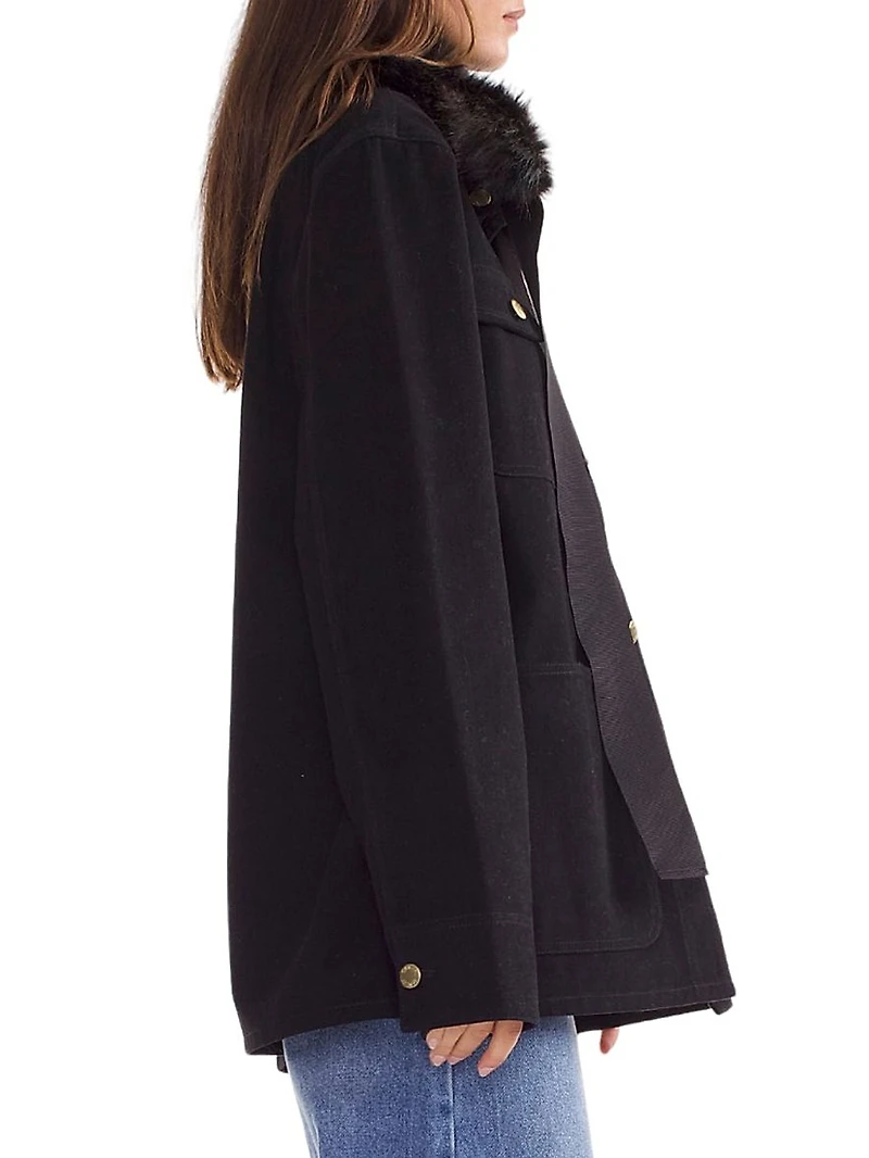 Removable Faux Fur Collar Cotton Twill Jacket