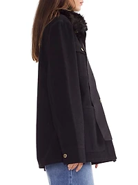 Removable Faux Fur Collar Cotton Twill Jacket