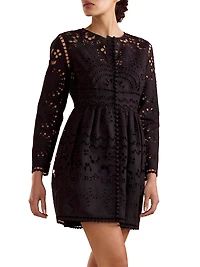 Eyelet Long-Sleeve Minidress