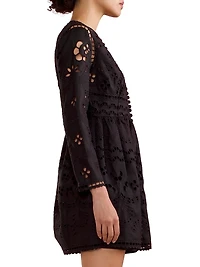 Eyelet Long-Sleeve Minidress