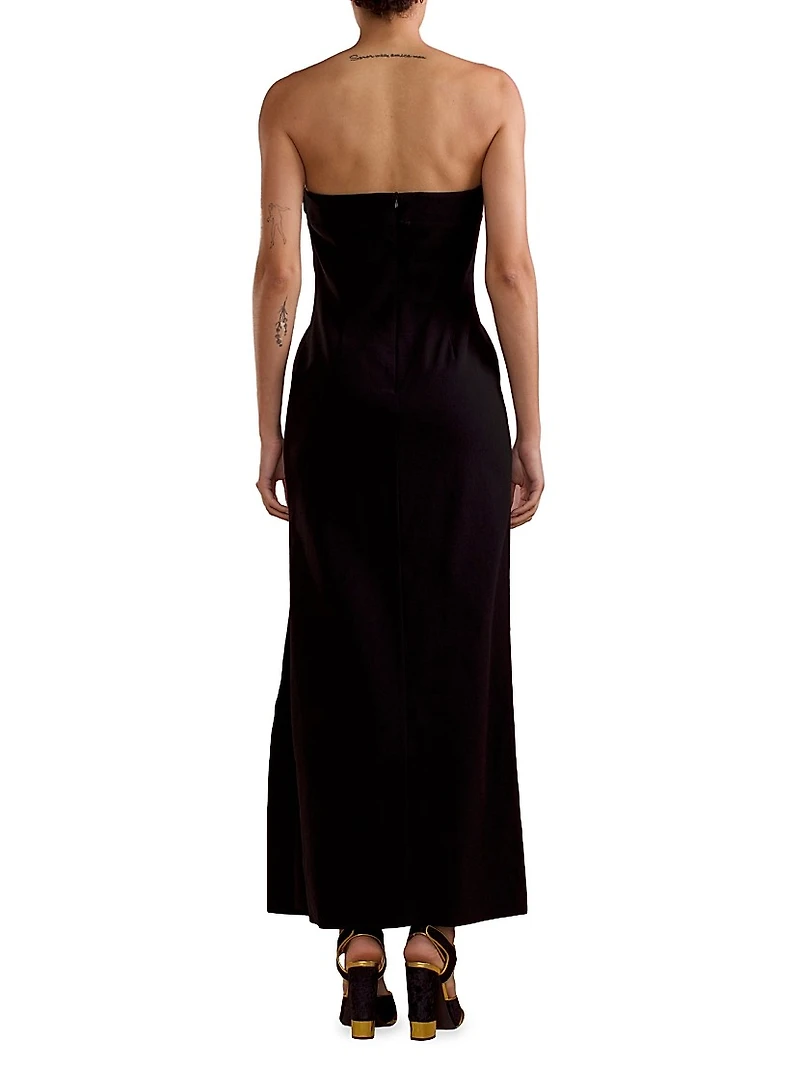 Strapless Satin Midi-Dress